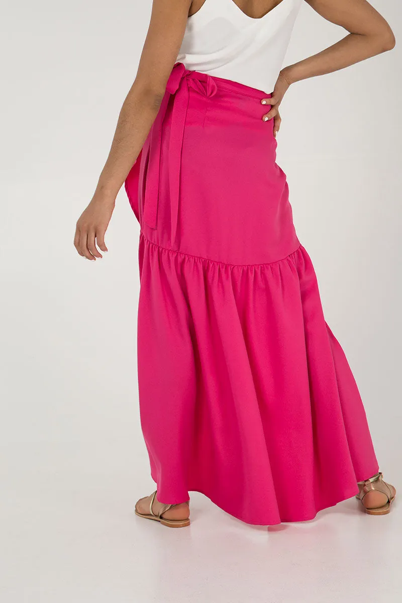 Frill Hem Wrap Maxi Skirt