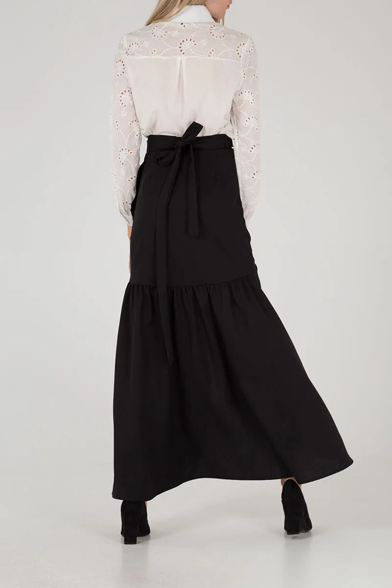 Frill Hem Wrap Maxi Skirt