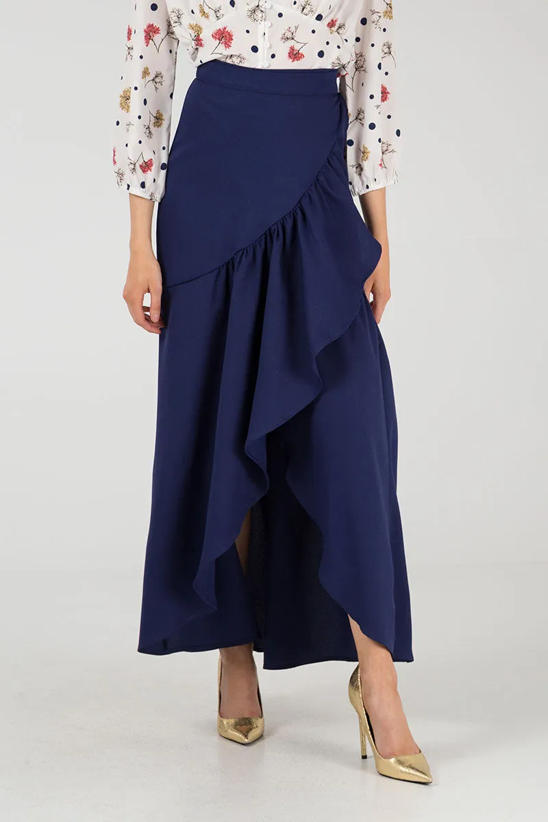 Frill Hem Wrap Maxi Skirt