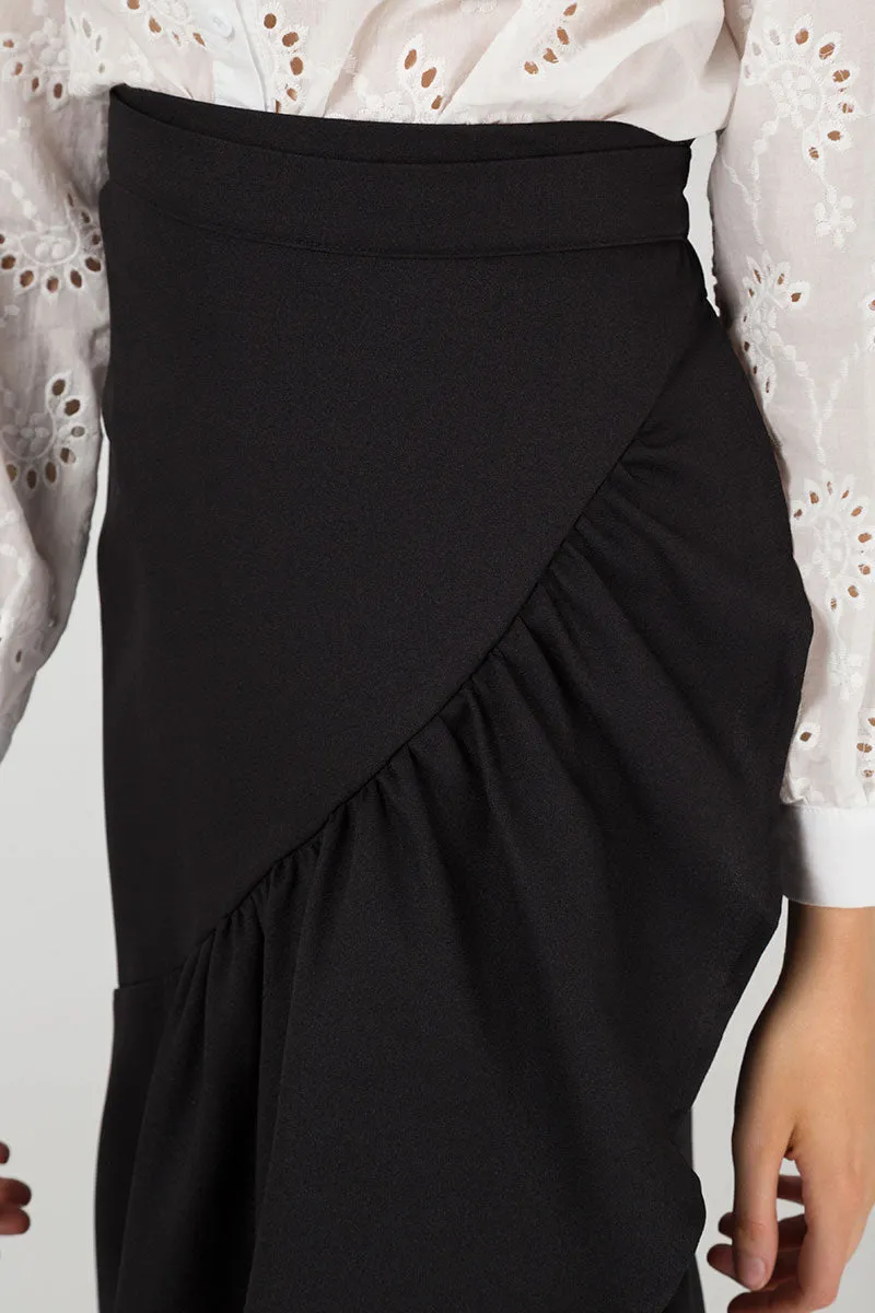 Frill Hem Wrap Maxi Skirt