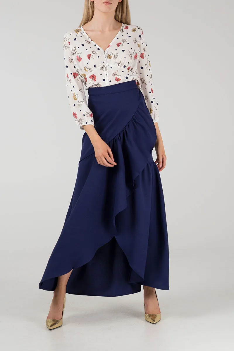 Frill Hem Wrap Maxi Skirt