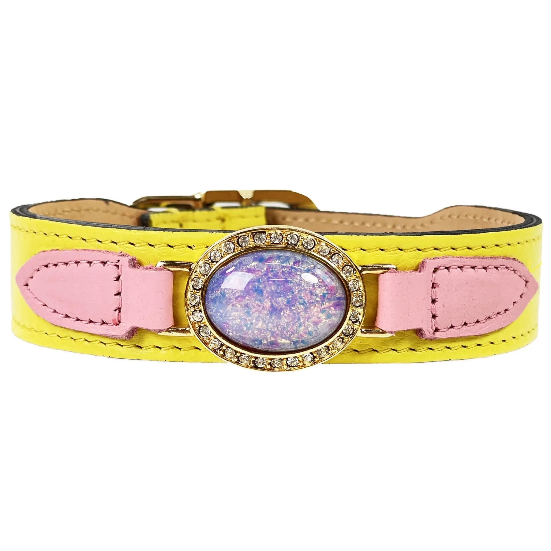 Galaxy Dog Collar in Canary Yellow & Gold