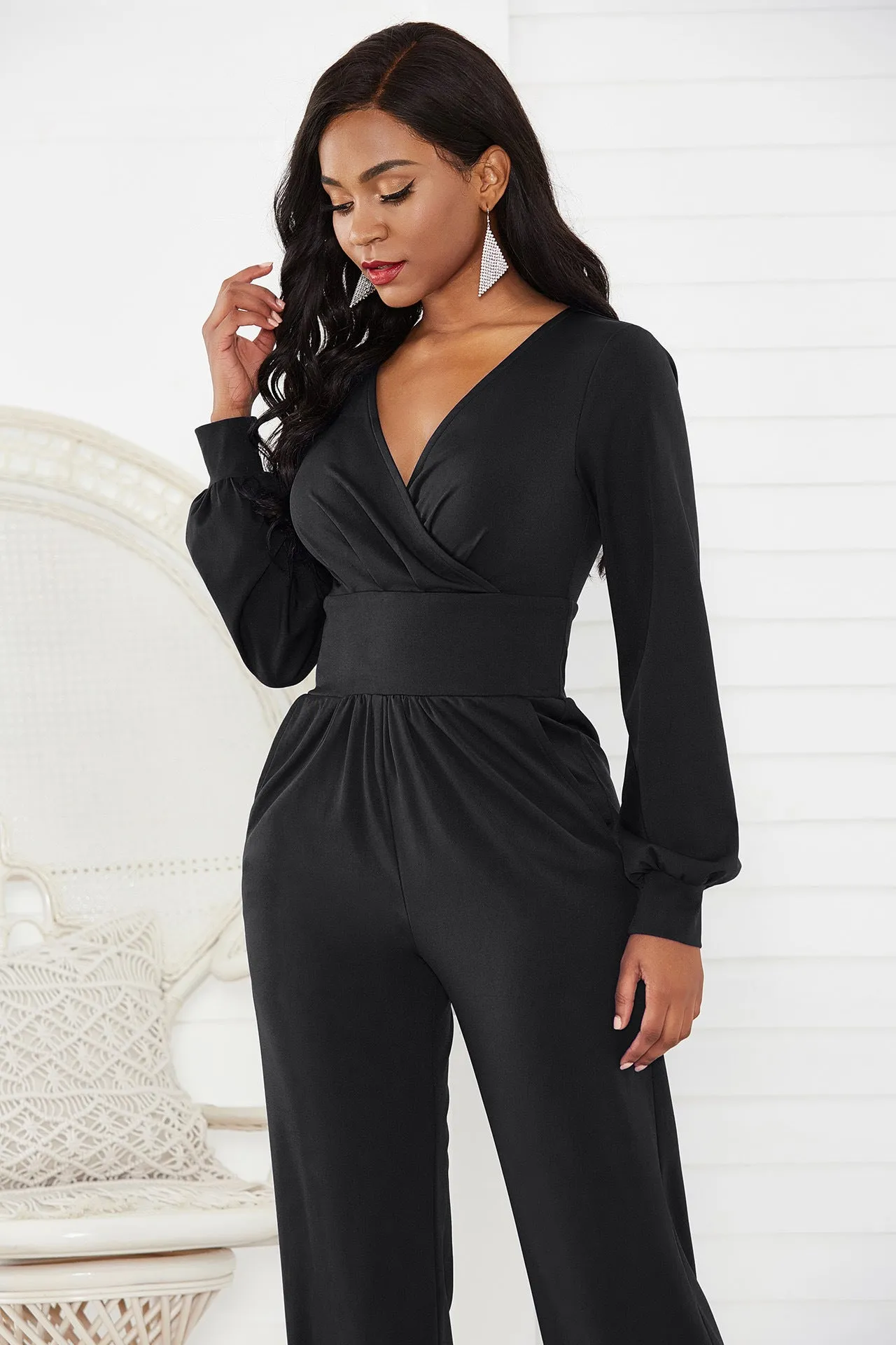 Gathered Detail Lantern Sleeve Jumpsuit