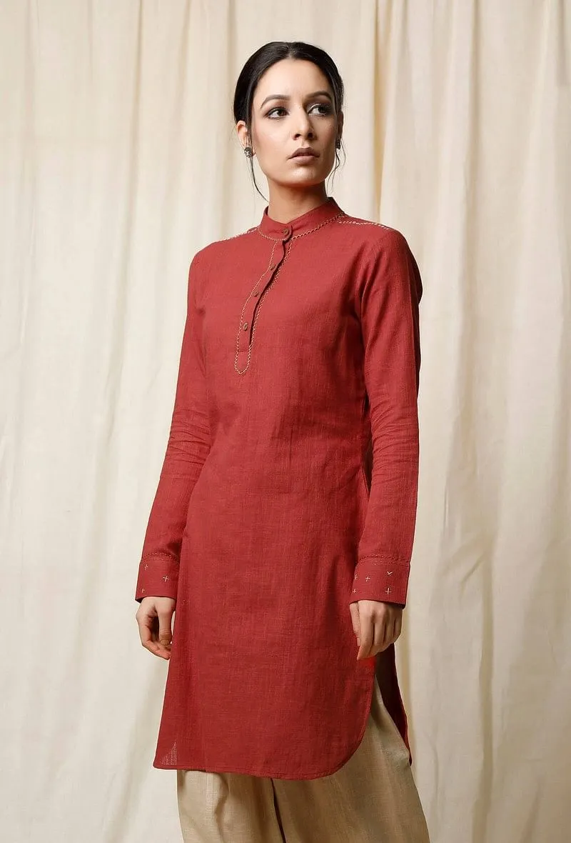 Gerua Pathani Cotton Slub Kurta