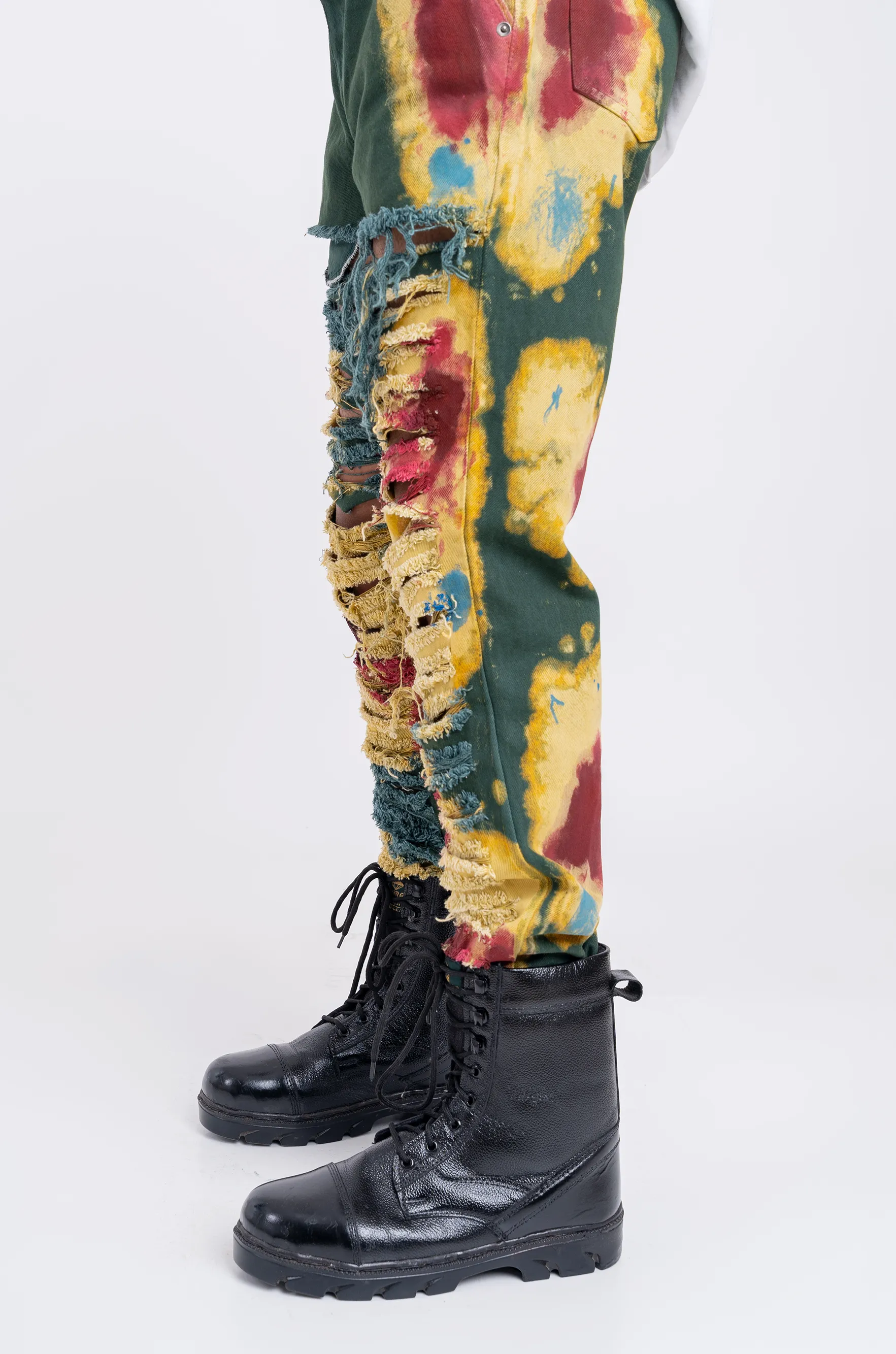 Huemn Blood Washed Slit And Frayed Denim (Green)