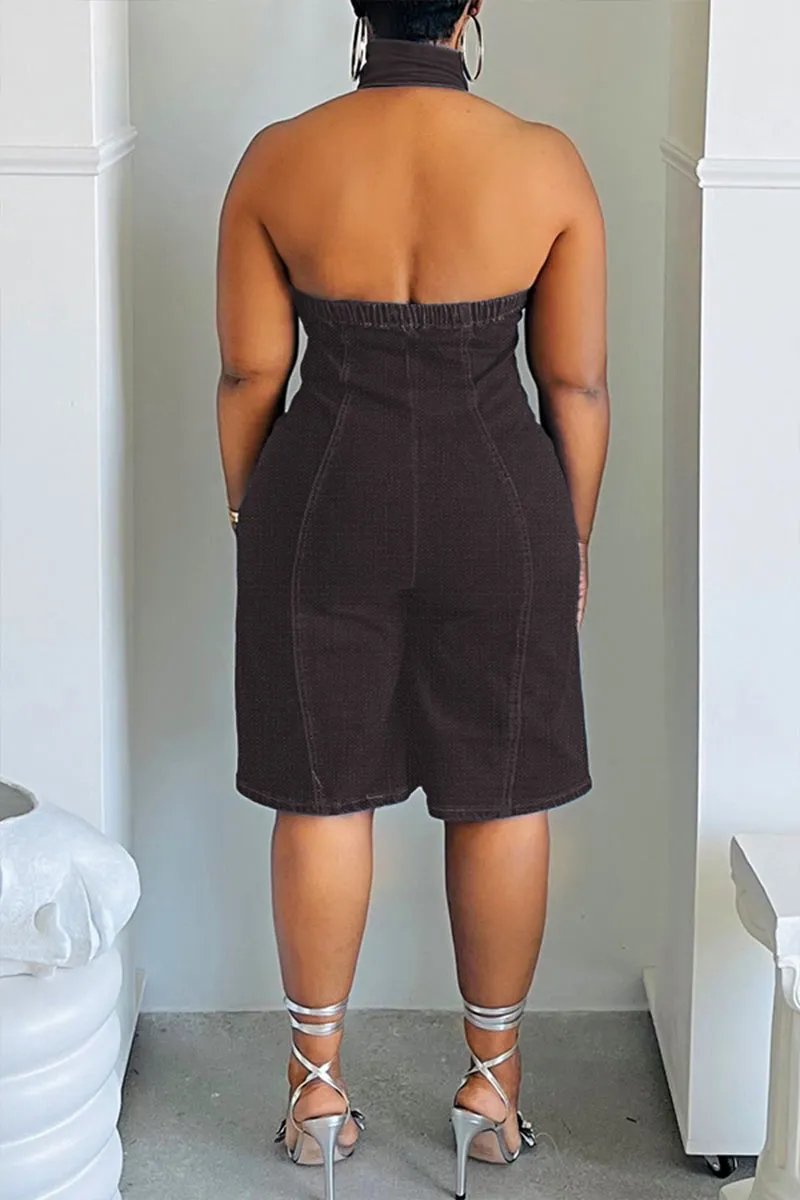 JM0502 Halter Denim Rompers