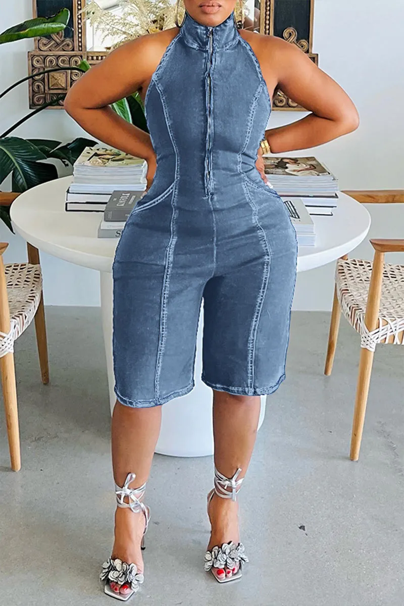 JM0502 Halter Denim Rompers