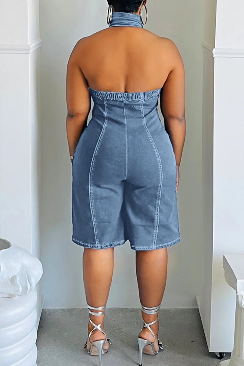 JM0502 Halter Denim Rompers