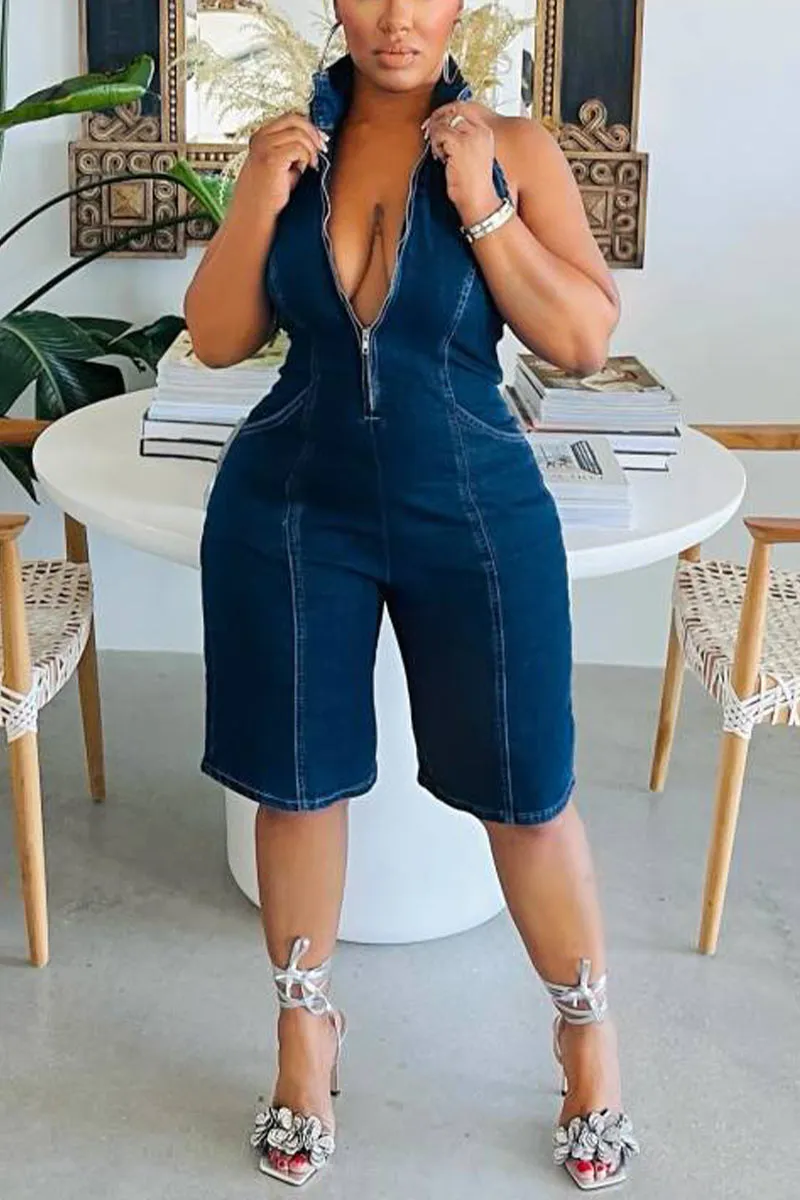 JM0502 Halter Denim Rompers