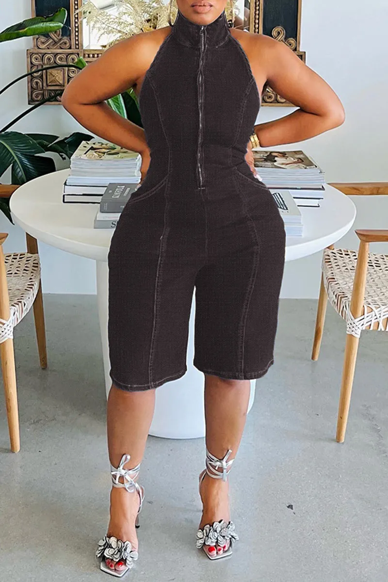 JM0502 Halter Denim Rompers