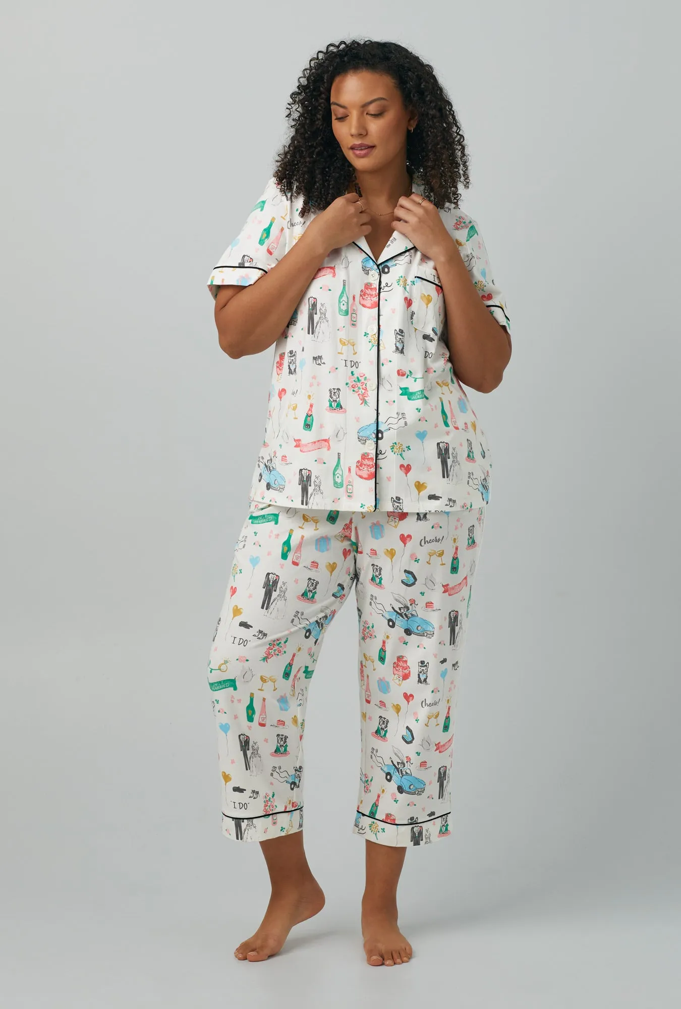 Just Married Short Sleeve Classic Stretch Jersey Cropped PJ Set