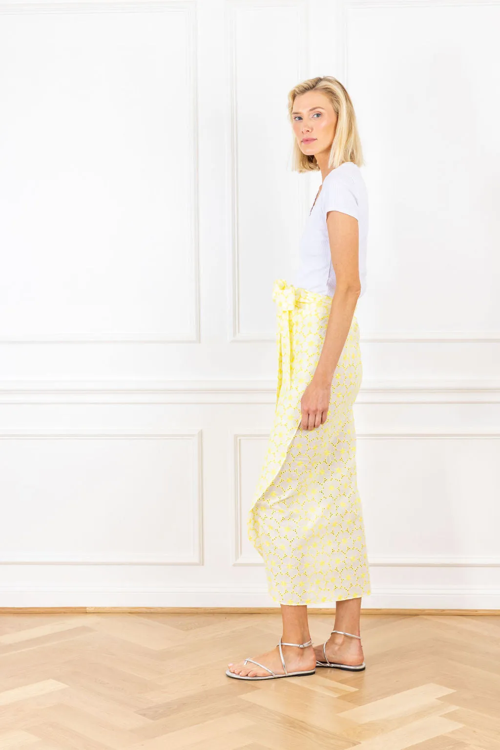 Lemon Eyelets Maxi Wrap Skirt