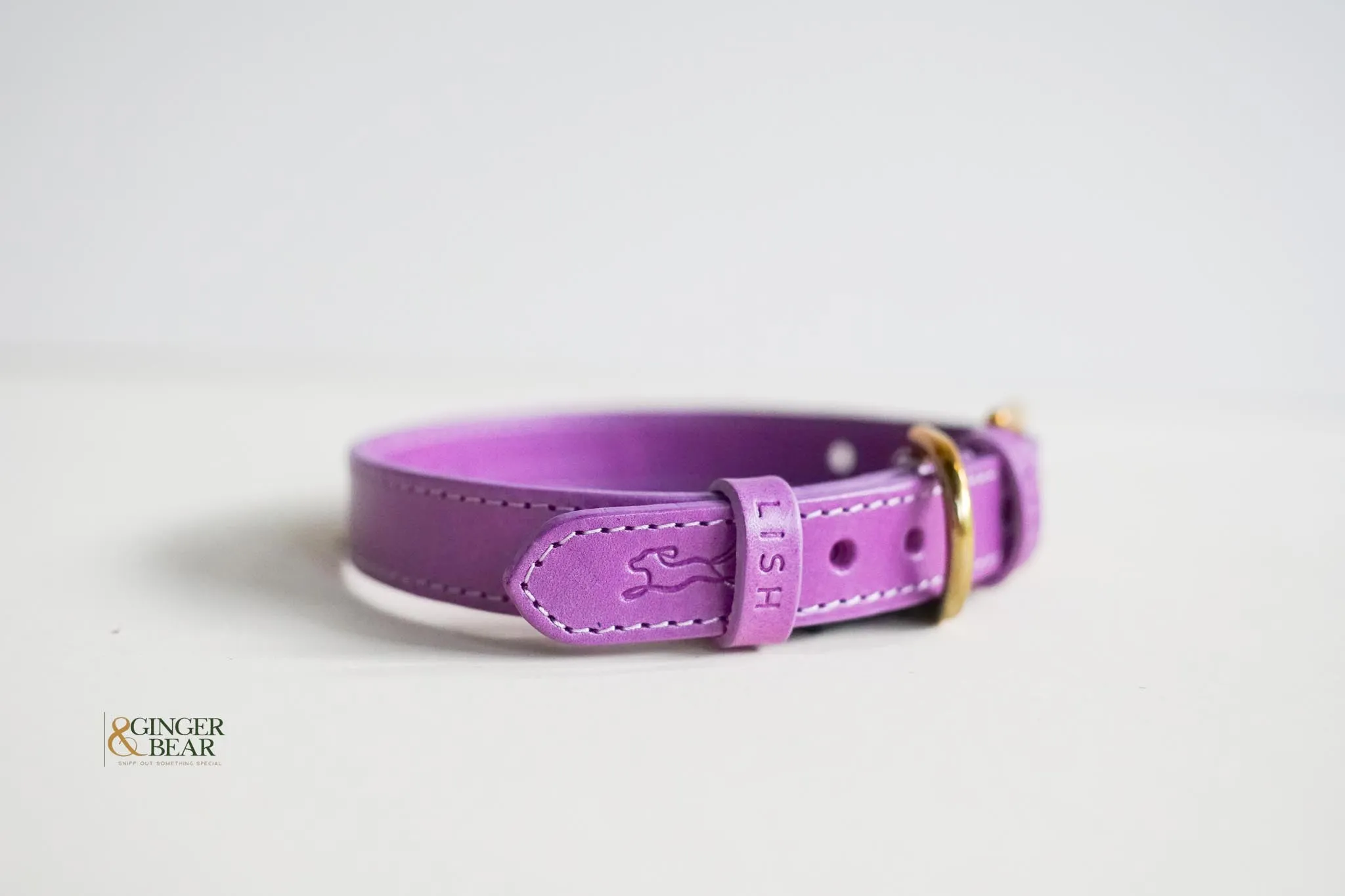 LISH Coopers Violet Purple Italian Leather Dog Collar
