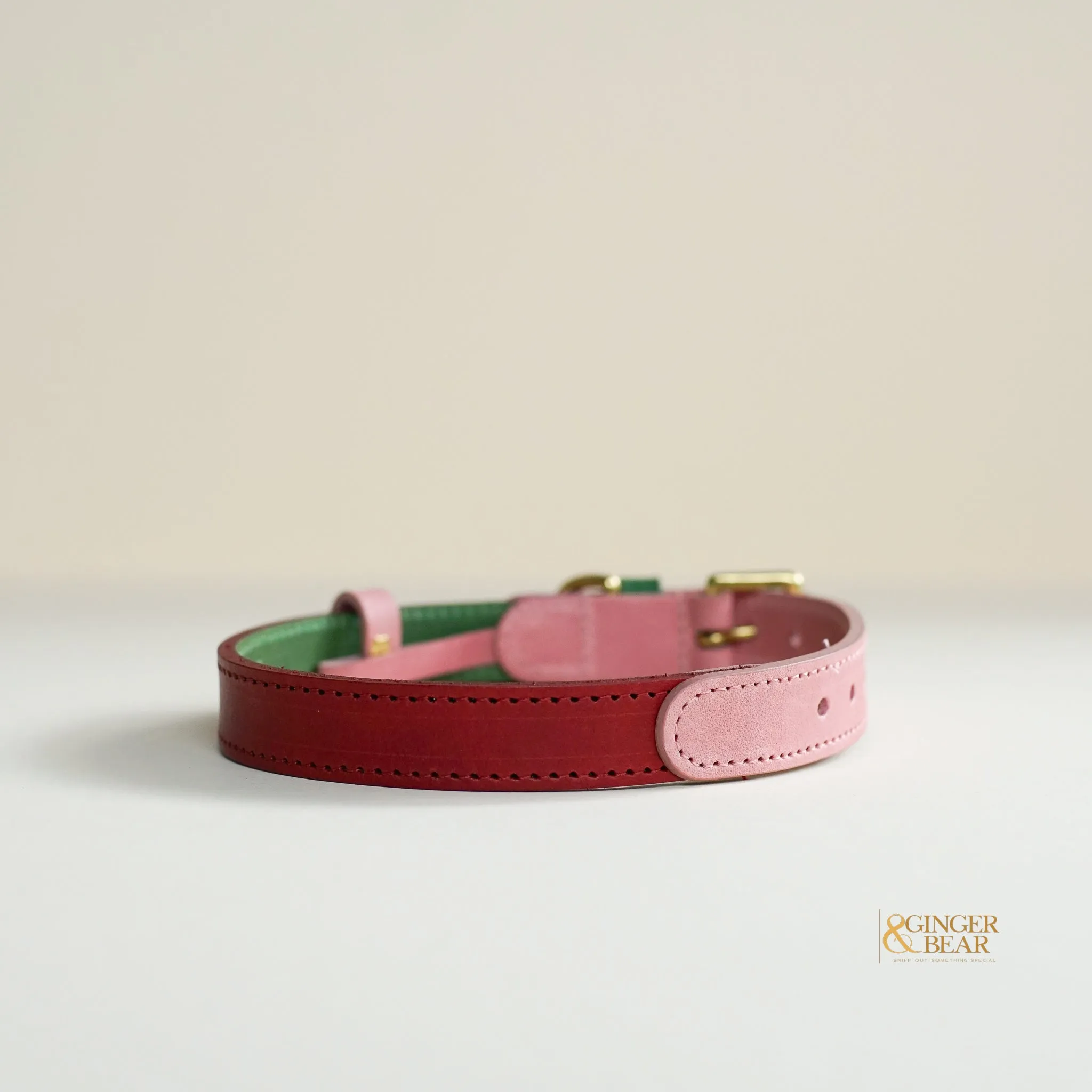 LISH Walter Pink Italian Leather Dog Collar