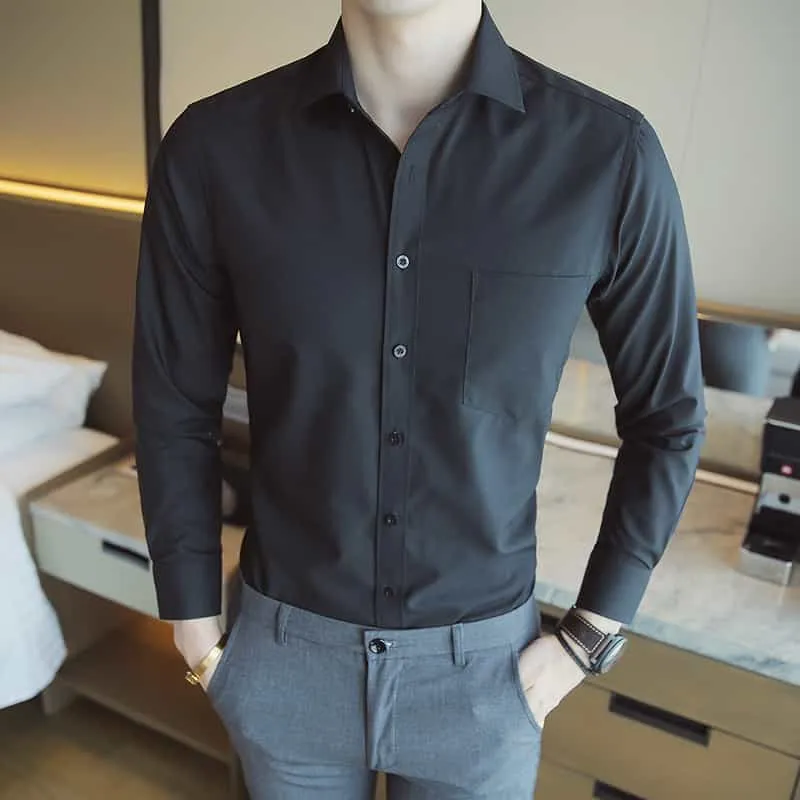 Men's Shirt Long Sleeve Solid Color Large Size