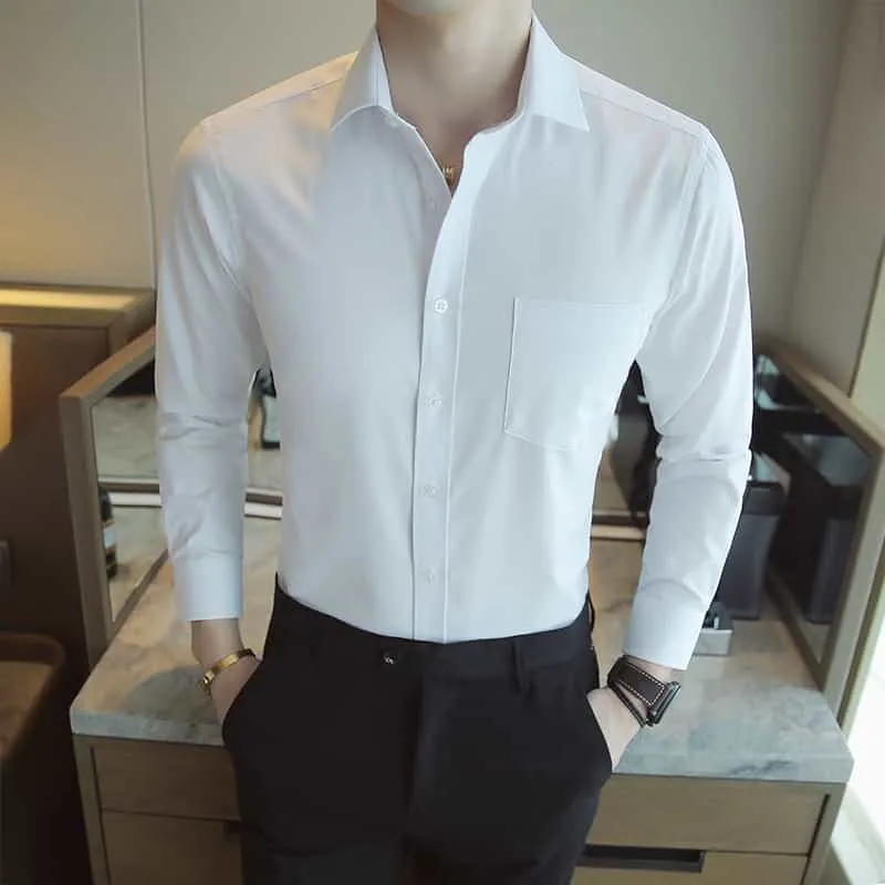 Men's Shirt Long Sleeve Solid Color Large Size