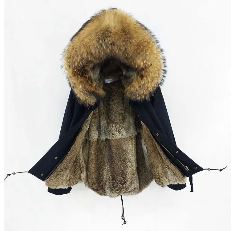 Men's Winter Casual Cotton Parka With Raccoon Fur