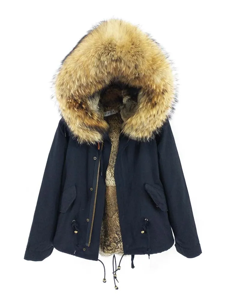 Men's Winter Casual Cotton Parka With Raccoon Fur