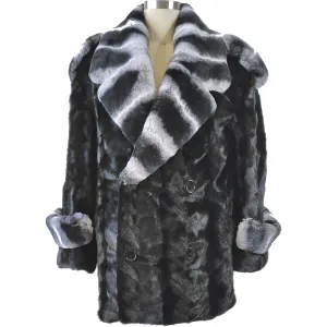Mink Paws Pea Coat w/ Rex Rabbit Collar - Black