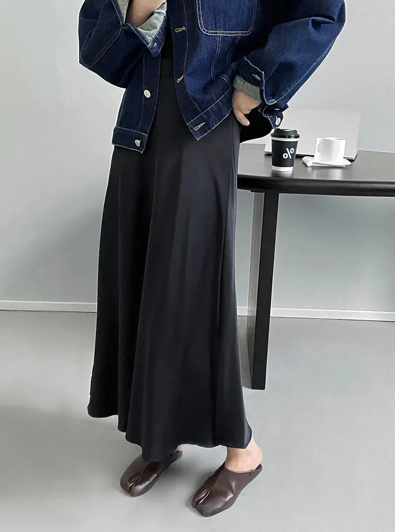 MQTIME  -  Silky Smooth Drooping Acetic Acid Satin Maxi Skirt Women's High Waisted Slim A Line Skirt