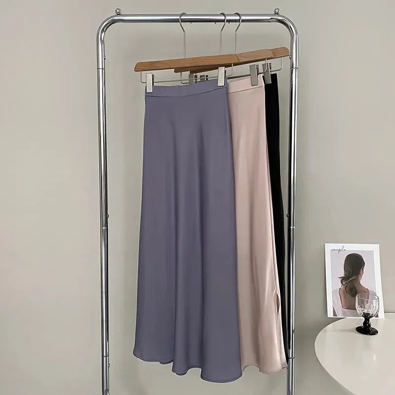MQTIME  -  Silky Smooth Drooping Acetic Acid Satin Maxi Skirt Women's High Waisted Slim A Line Skirt