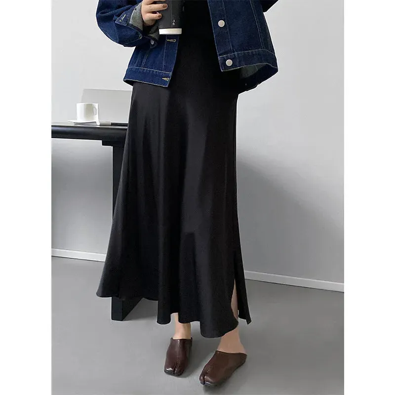 MQTIME  -  Silky Smooth Drooping Acetic Acid Satin Maxi Skirt Women's High Waisted Slim A Line Skirt