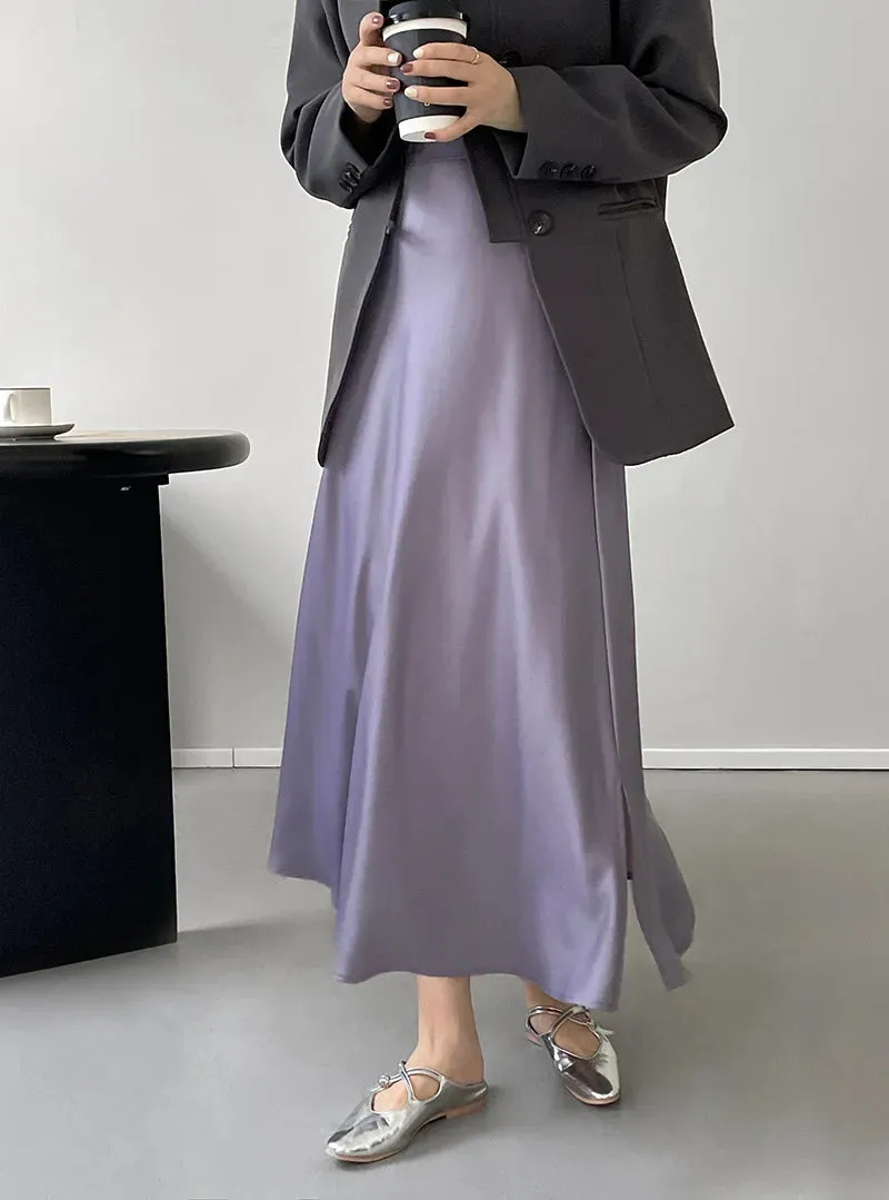 MQTIME  -  Silky Smooth Drooping Acetic Acid Satin Maxi Skirt Women's High Waisted Slim A Line Skirt