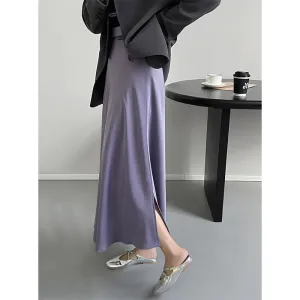 MQTIME  -  Silky Smooth Drooping Acetic Acid Satin Maxi Skirt Women's High Waisted Slim A Line Skirt