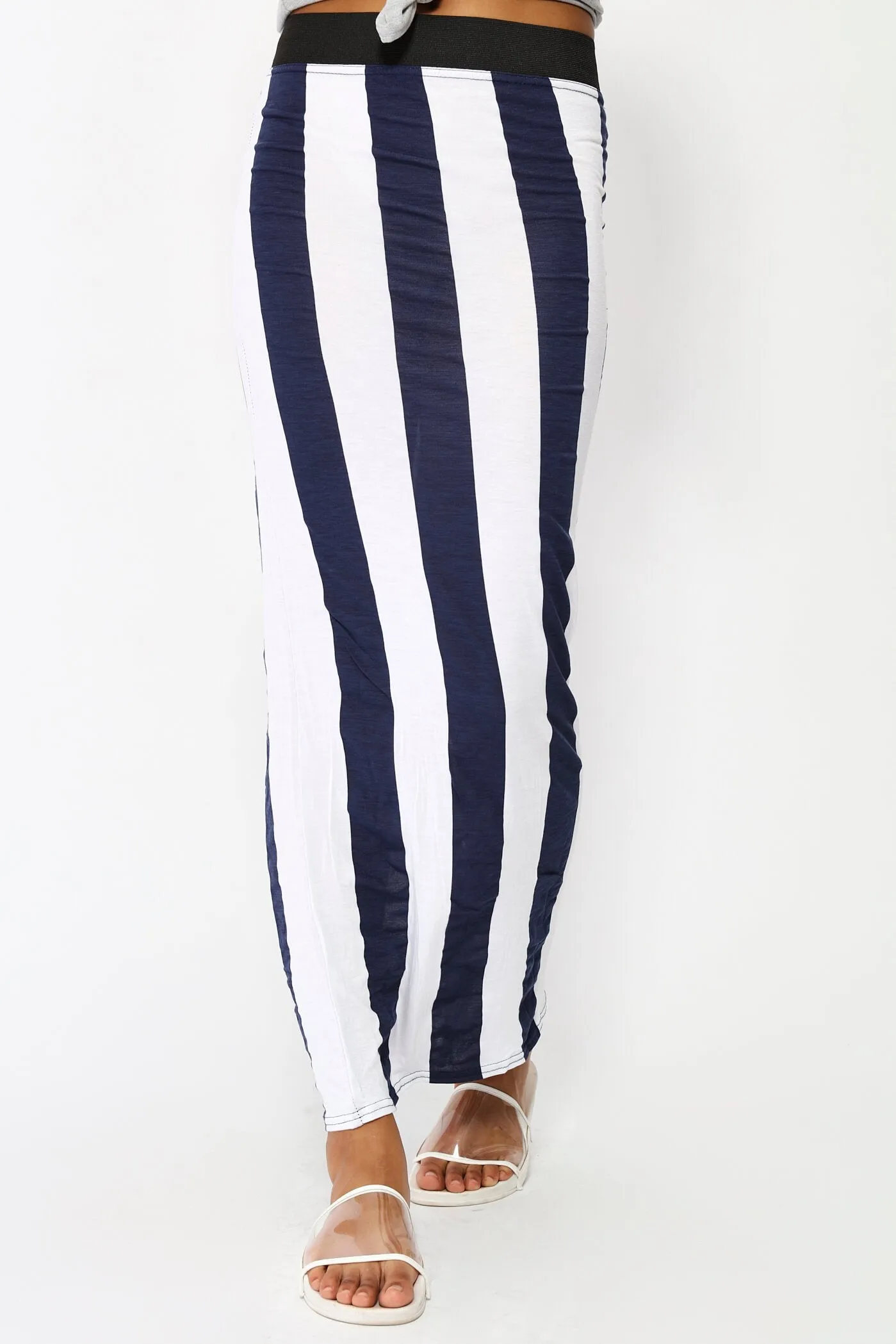 Navy/White Vertical Stripe Maxi Skirt