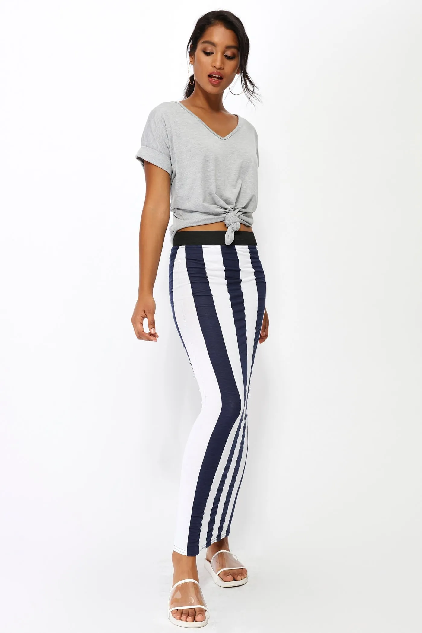 Navy/White Vertical Stripe Maxi Skirt