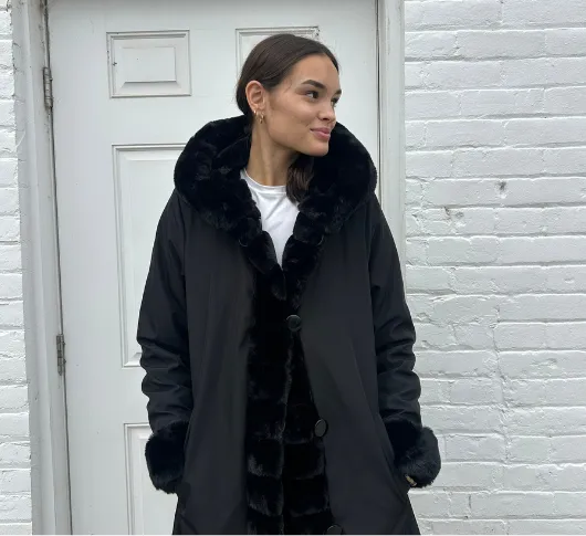 Nikki Jones - Lola Reversible Faux Fur Coat in Black