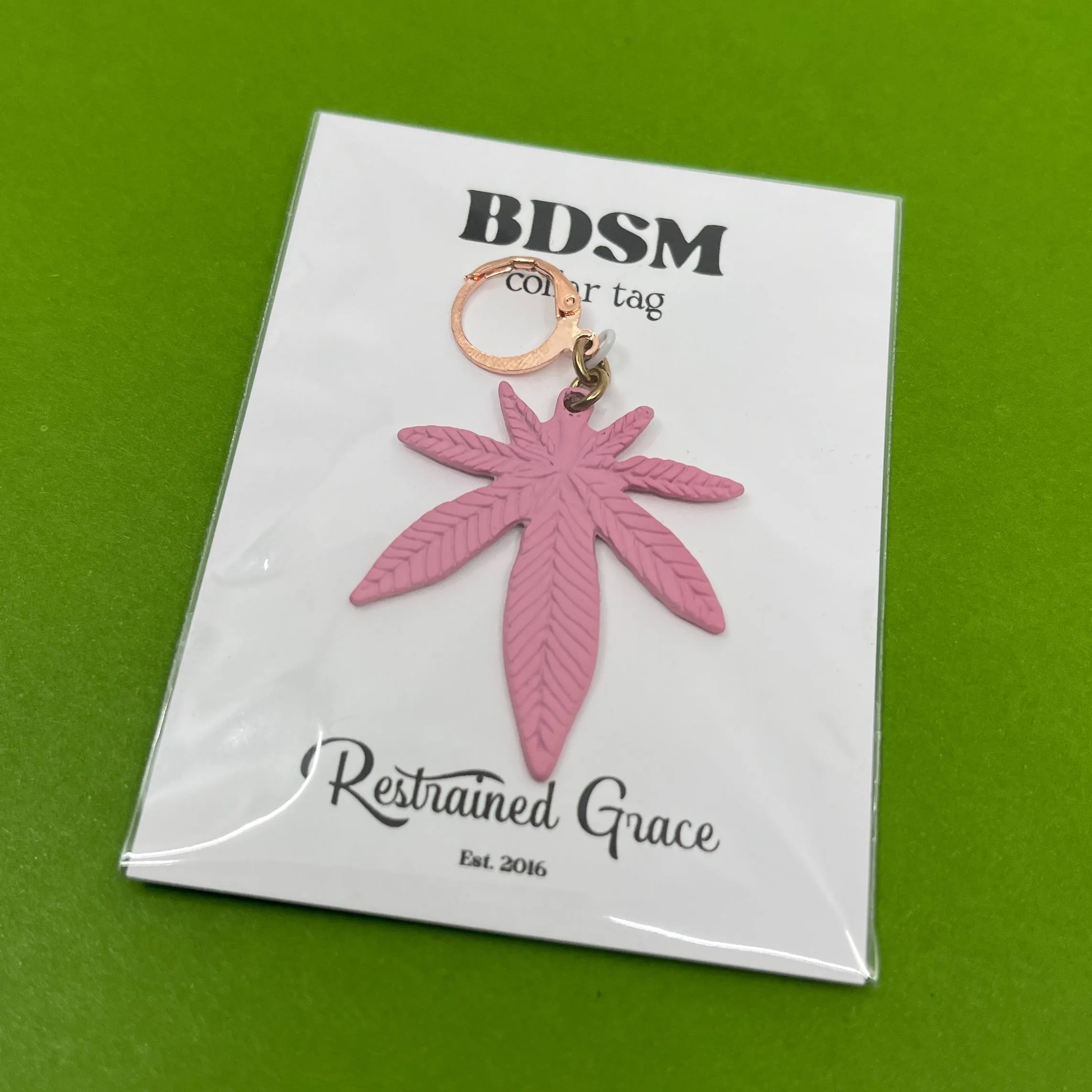 Pink Pot Leaf Collar Tag