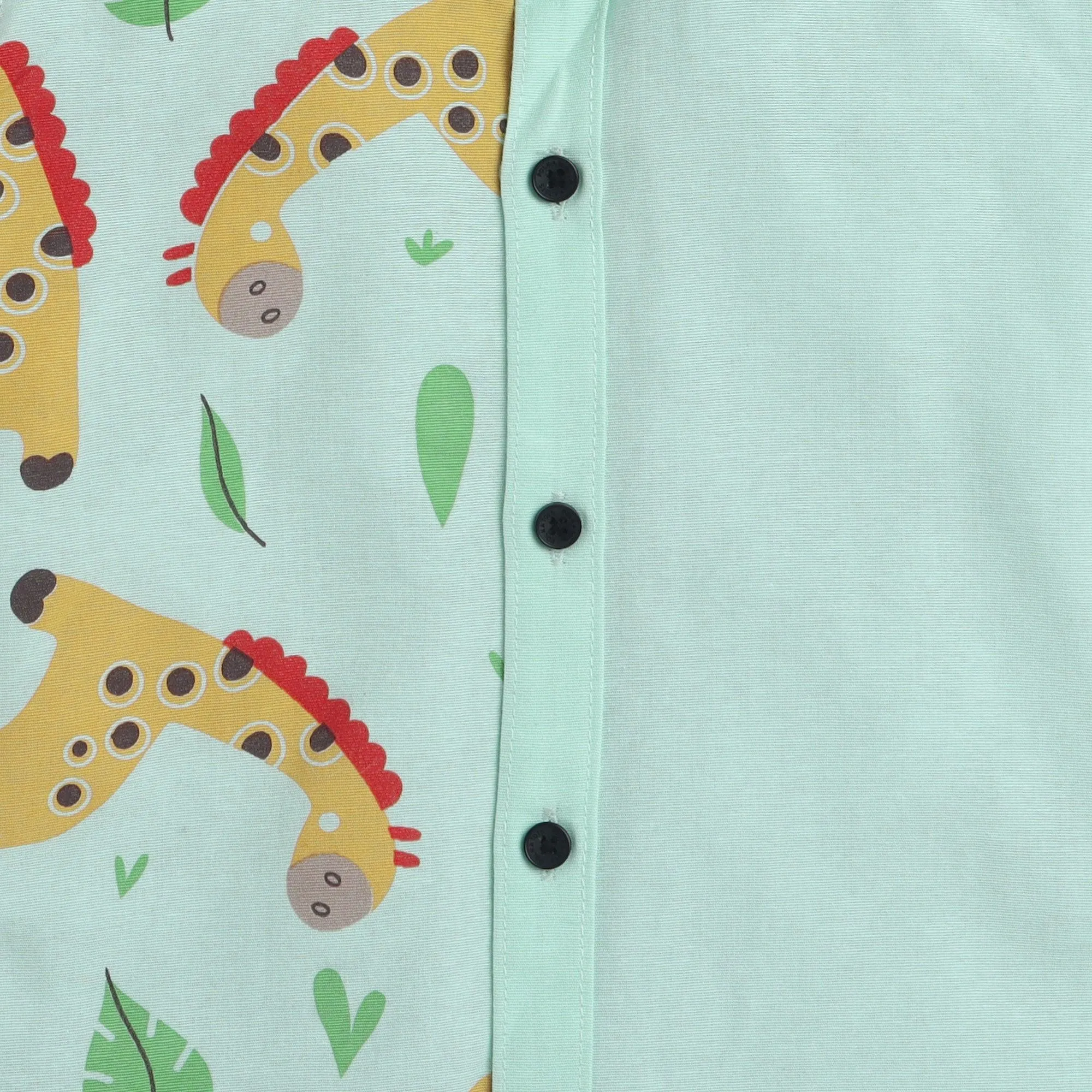 Polka Tots Cotton Regular Fit Half Printed Giraffe Theme Shirt - Sea Green
