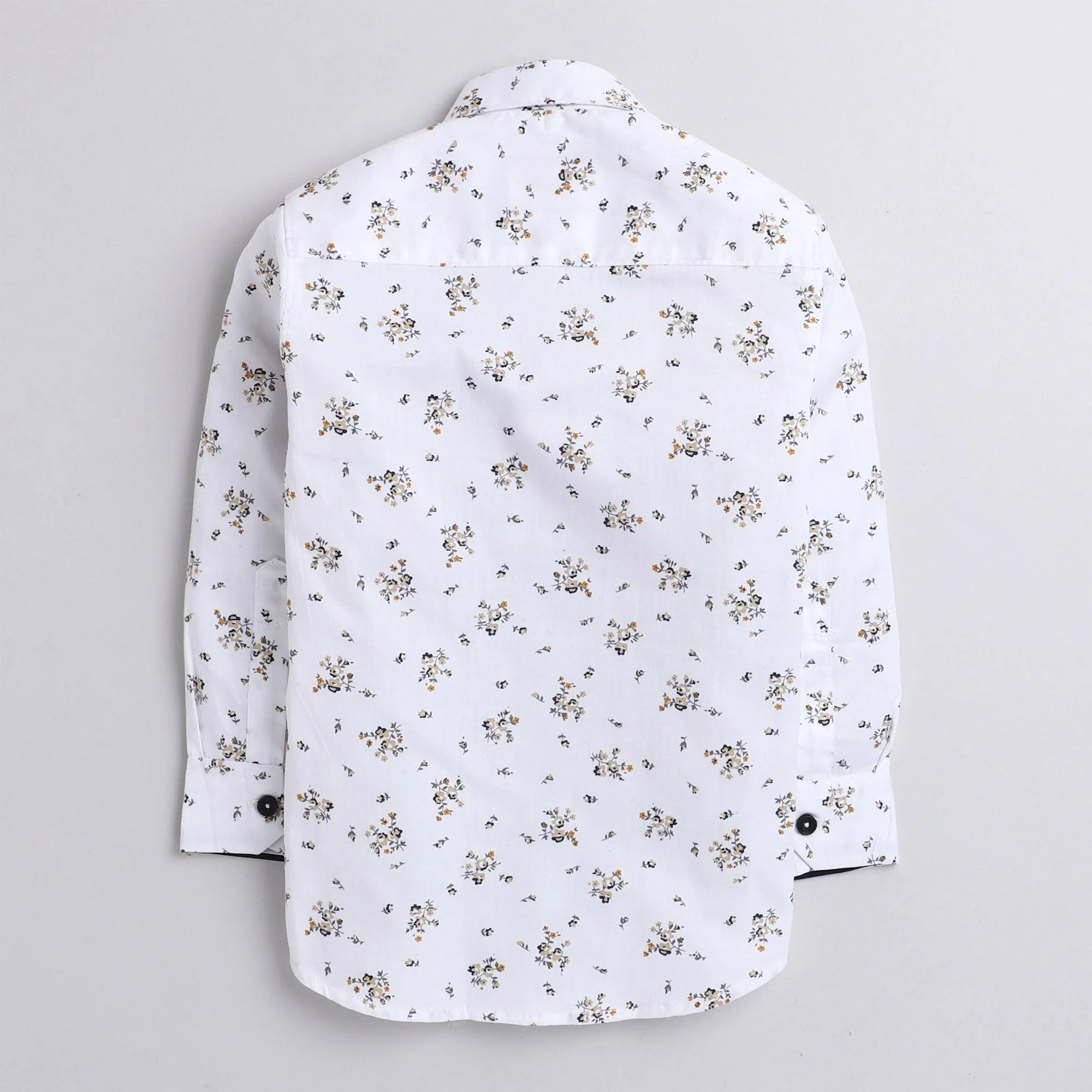 Polka Tots floral print party wear bow tie shirt - White