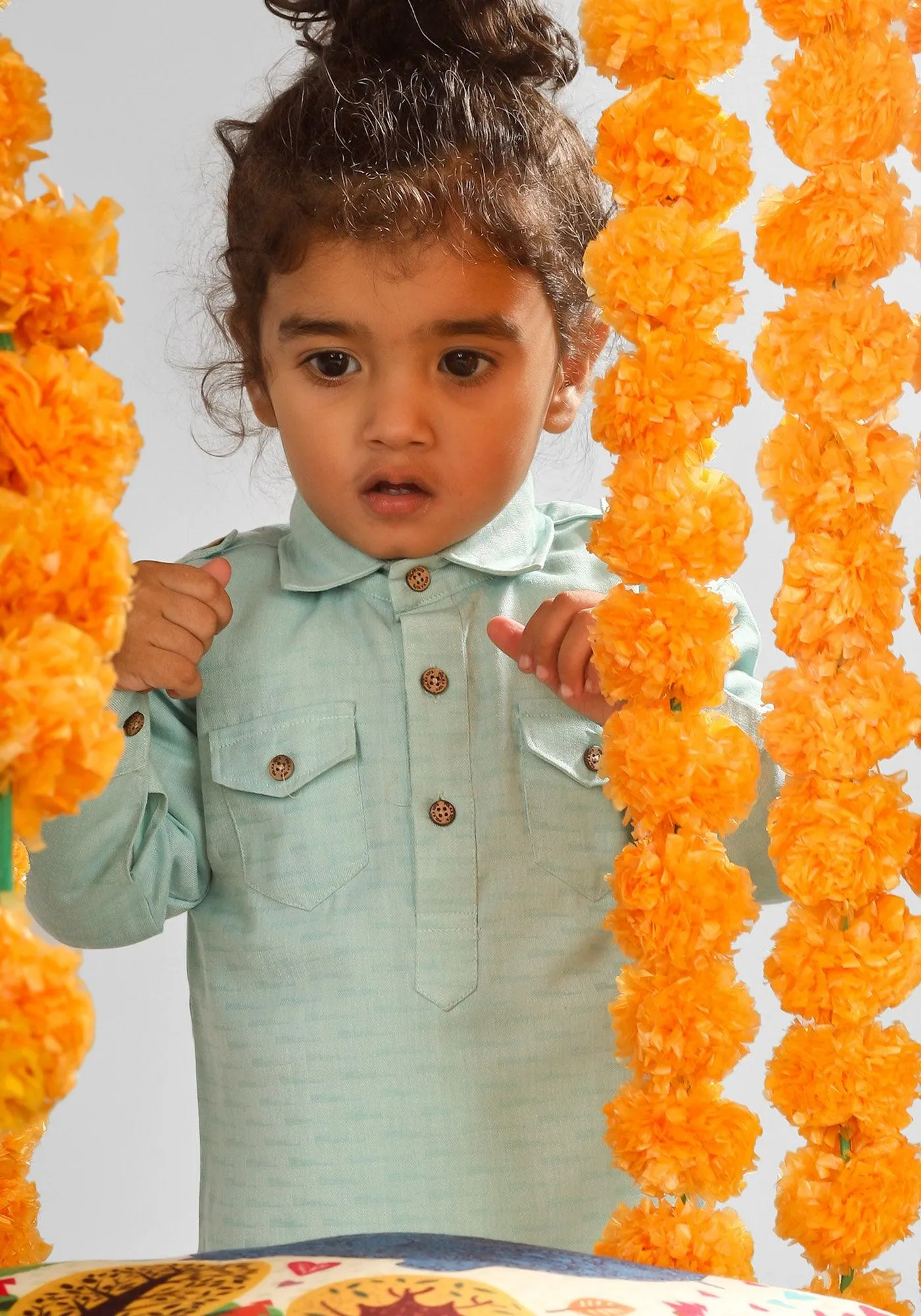 Polka Tots Full Sleeves Pathani Set - Aqua