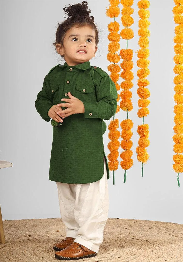 Polka Tots Full Sleeves Pathani Set - Green