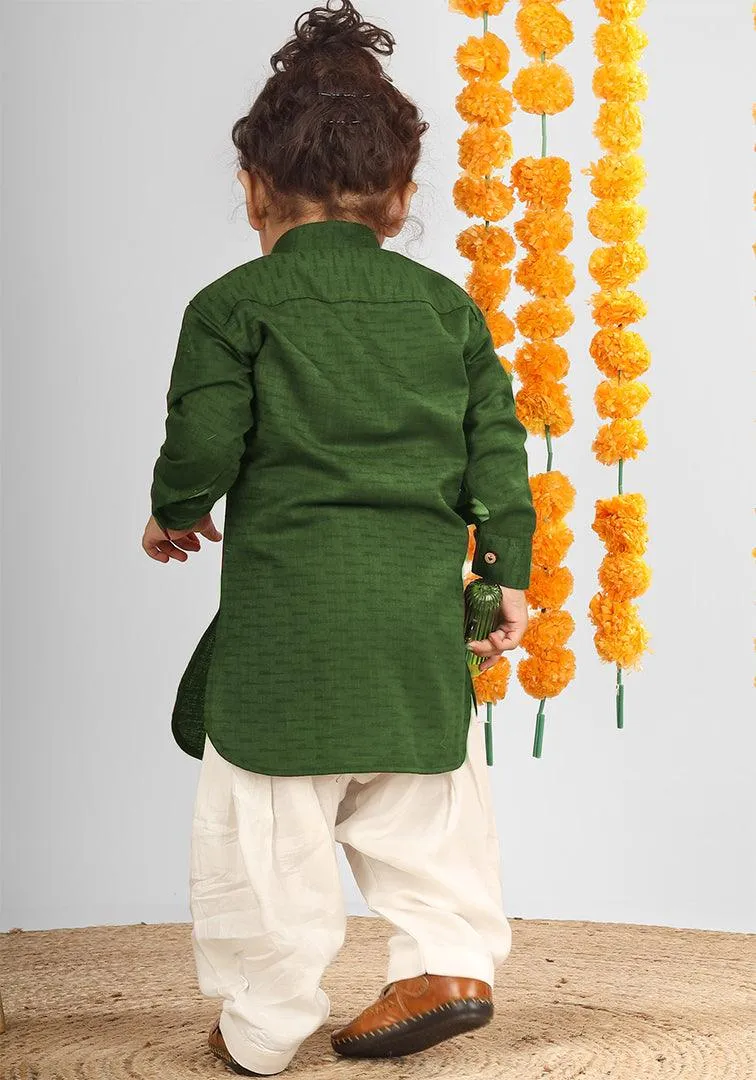 Polka Tots Full Sleeves Pathani Set - Green