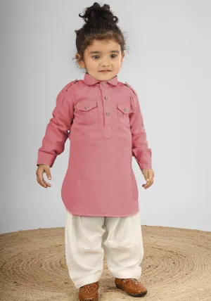 Polka Tots Full Sleeves Pathani Set - Pink