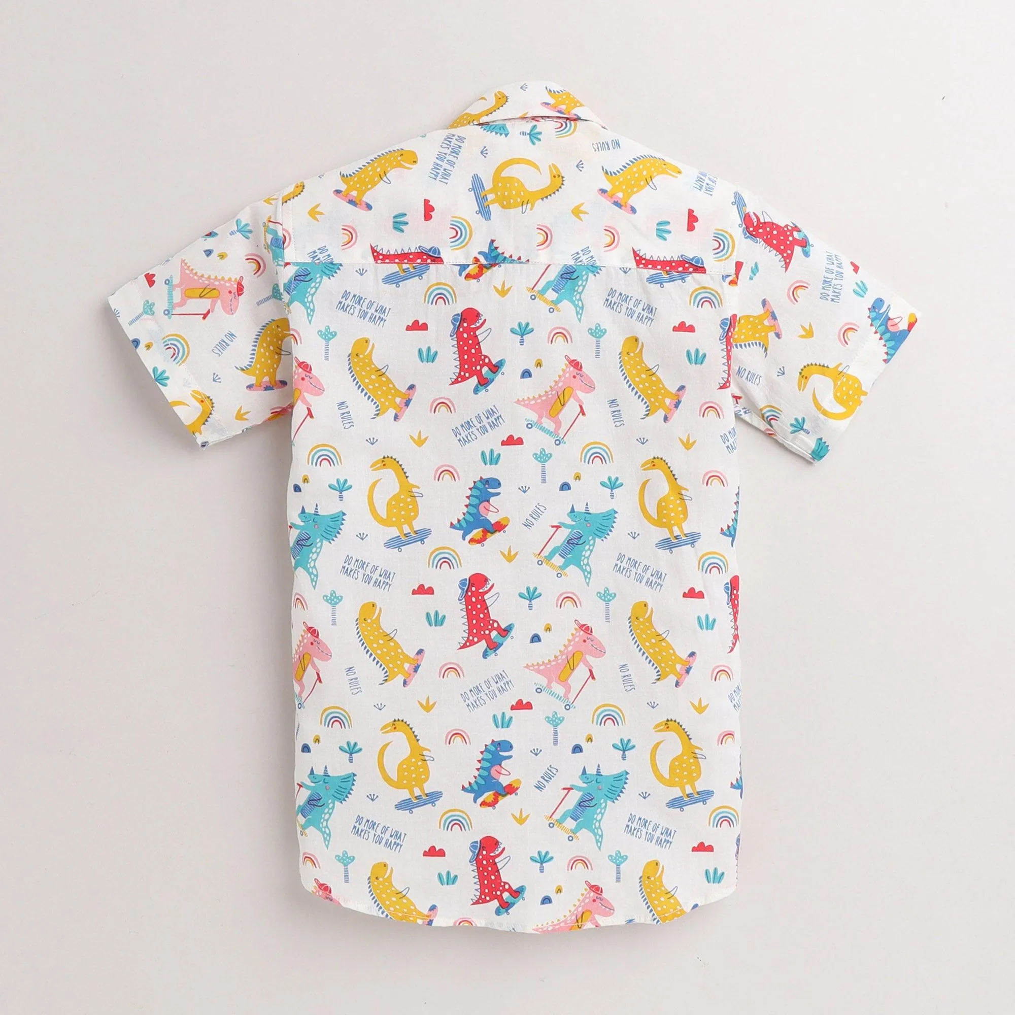 Polka Tots Half Sleeves Dinosour Print  Shirt - White