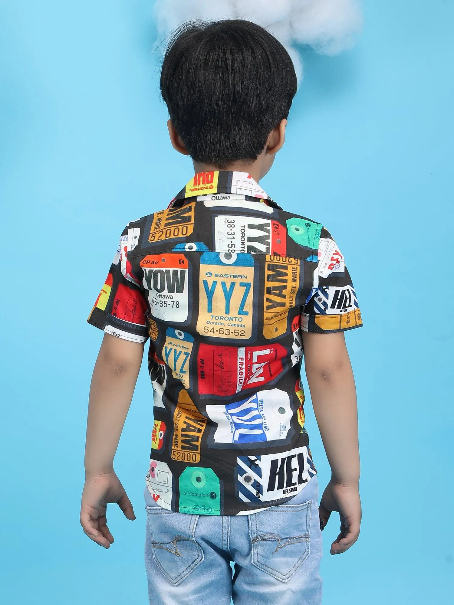 Polka Tots Half Sleeves Graphic print Shirt - Black