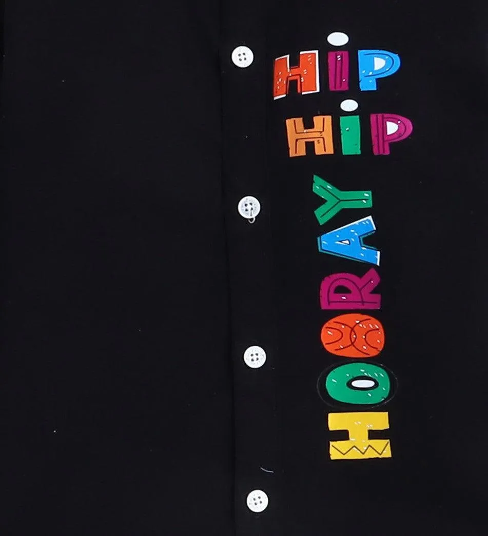 Polka Tots hip hip horray print shirt - black