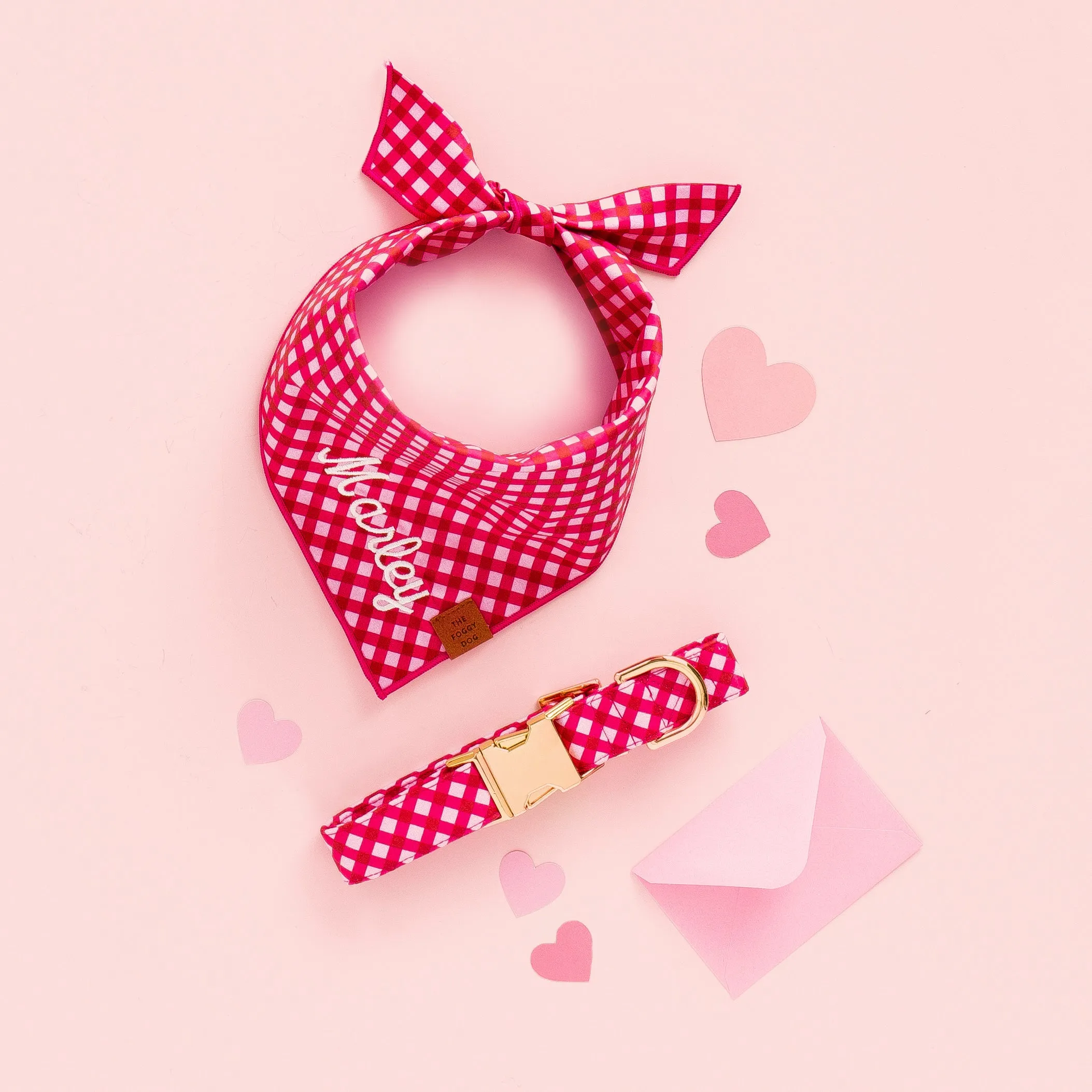 Raspberry Gingham Lady Bow Collar
