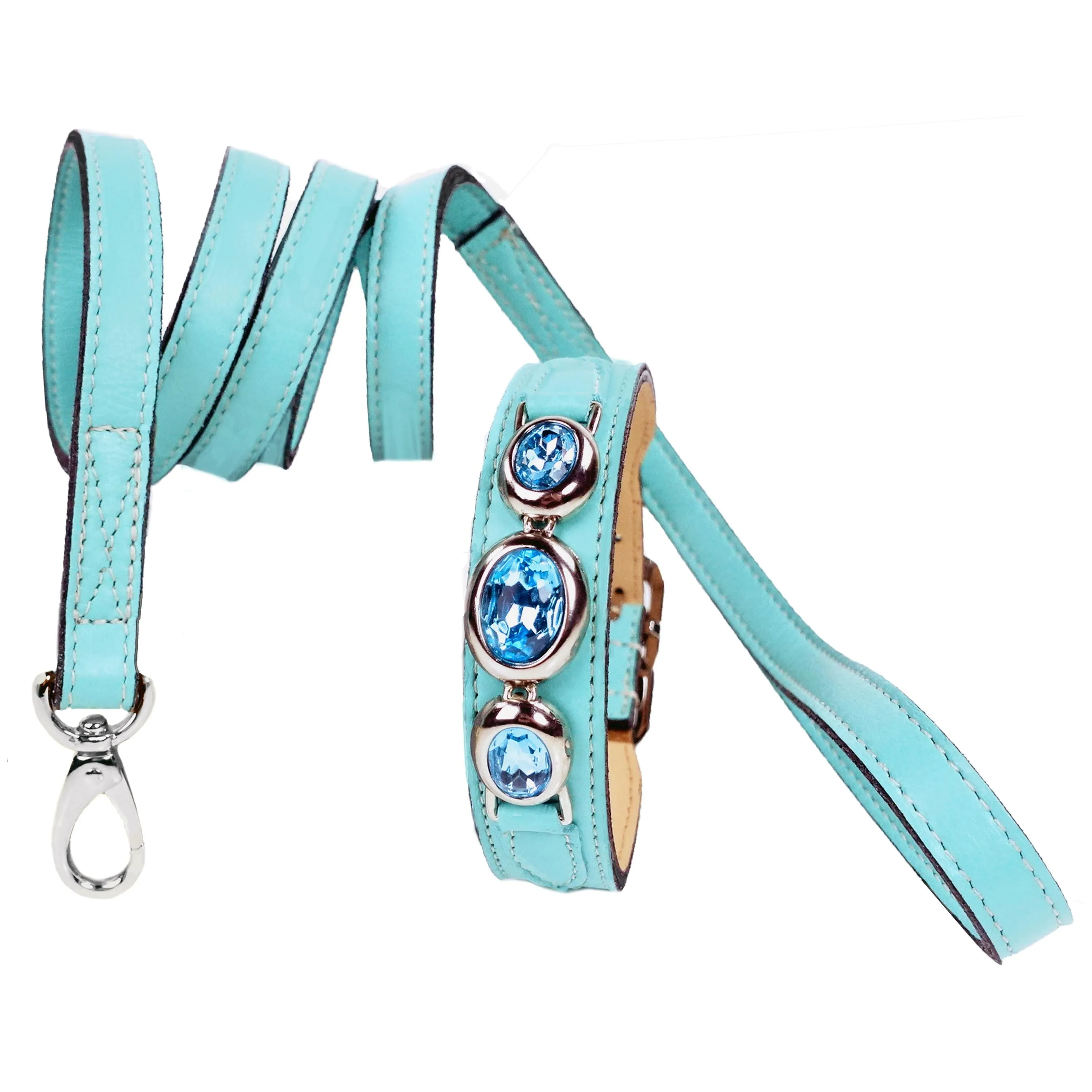 Regency Dog Collar in Turquoise & Nickel