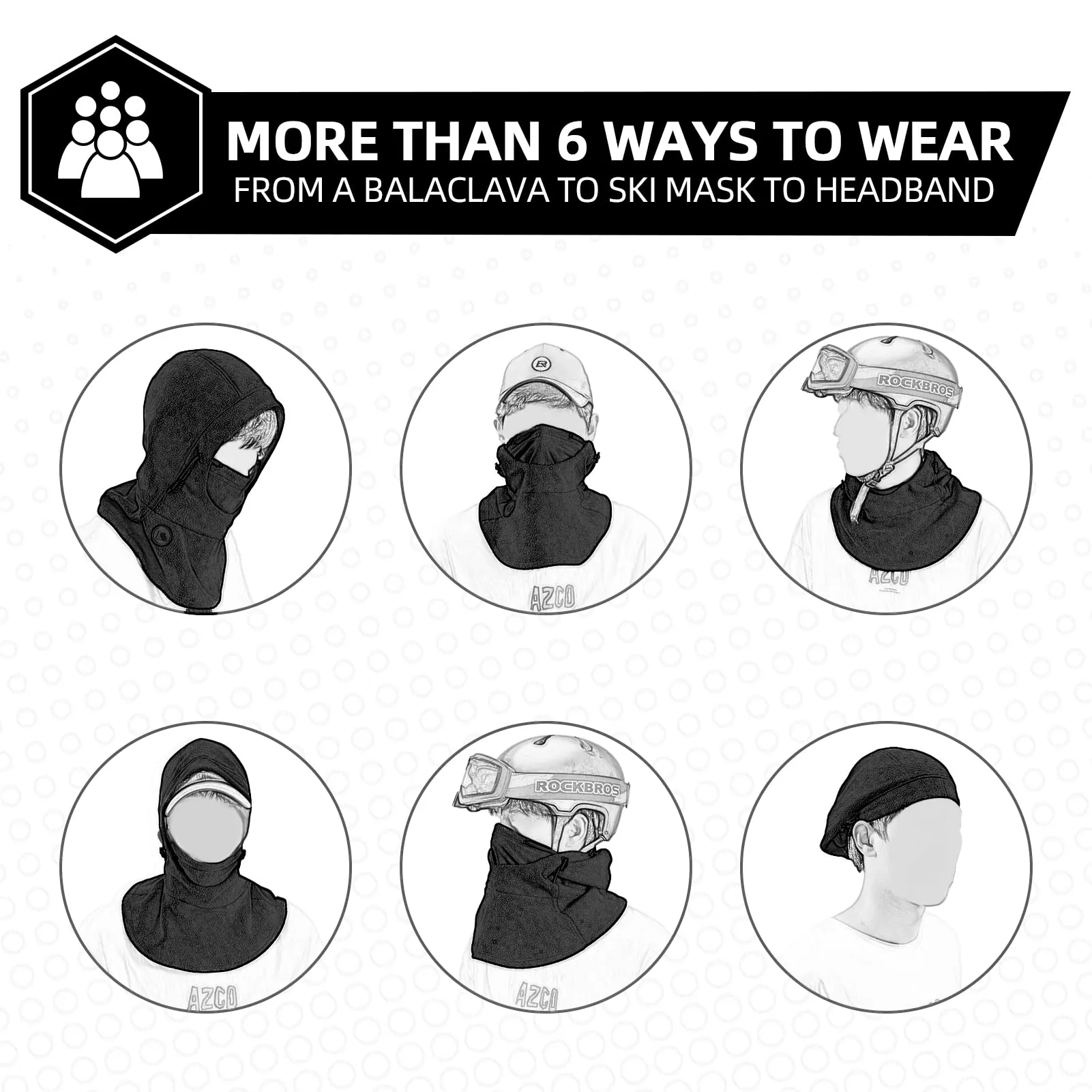 ROCKBROS Ski Mask Thermal Fleece Balaclava Winter Face Cover for Men Women