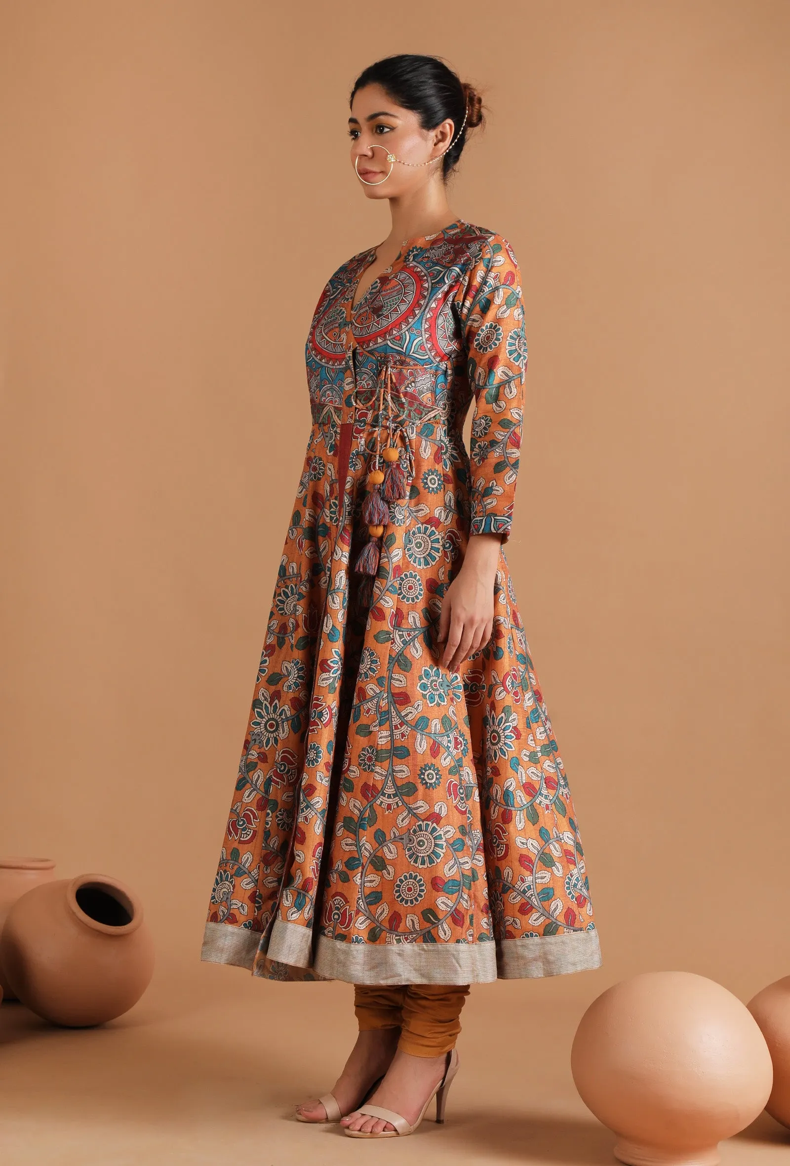 Saarang Allover Kalamkari Angrakha Kurta