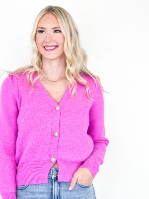 Scottie - Button Down Cardigan (Hot Pink)
