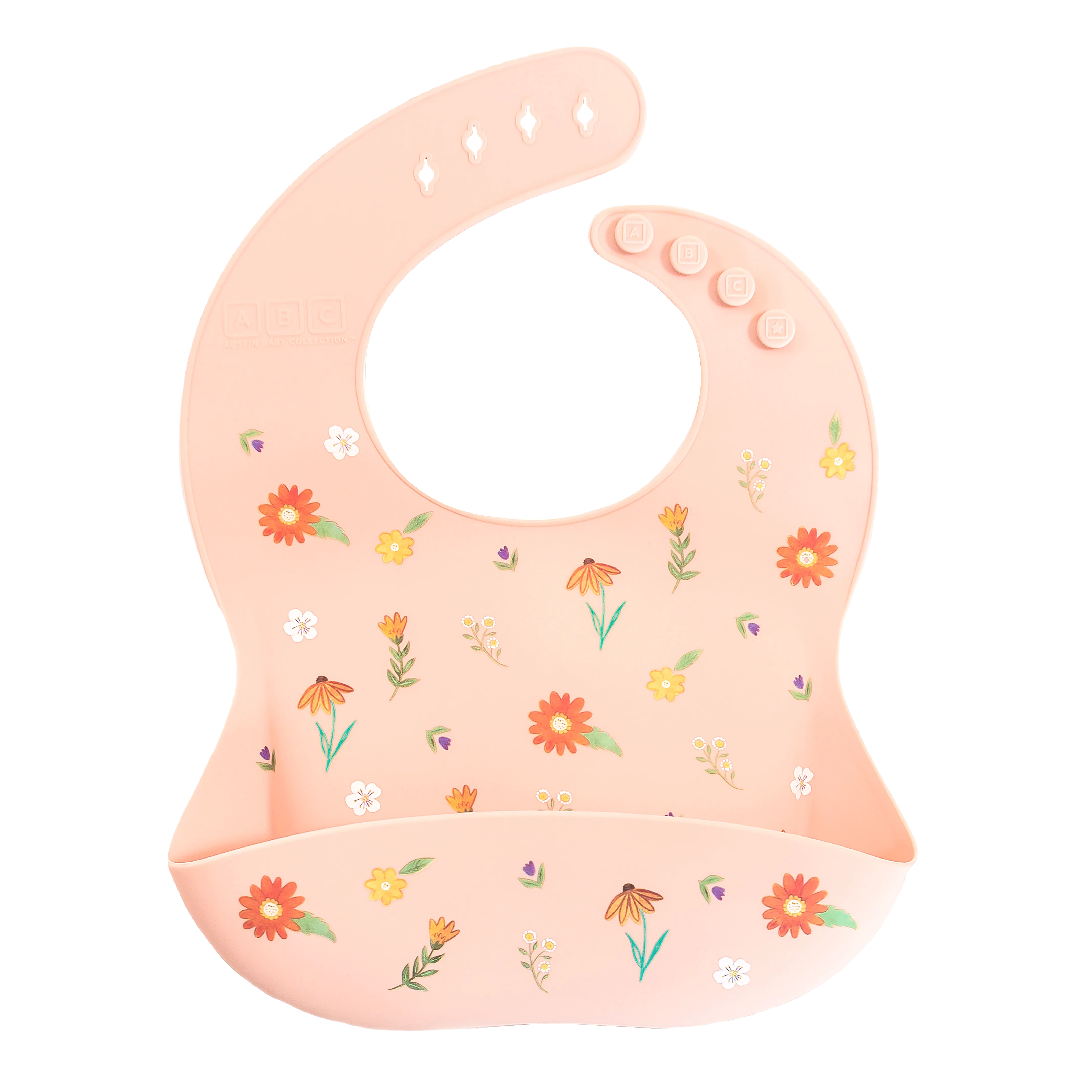 Silicone Bib Wildflower Ripe Peach