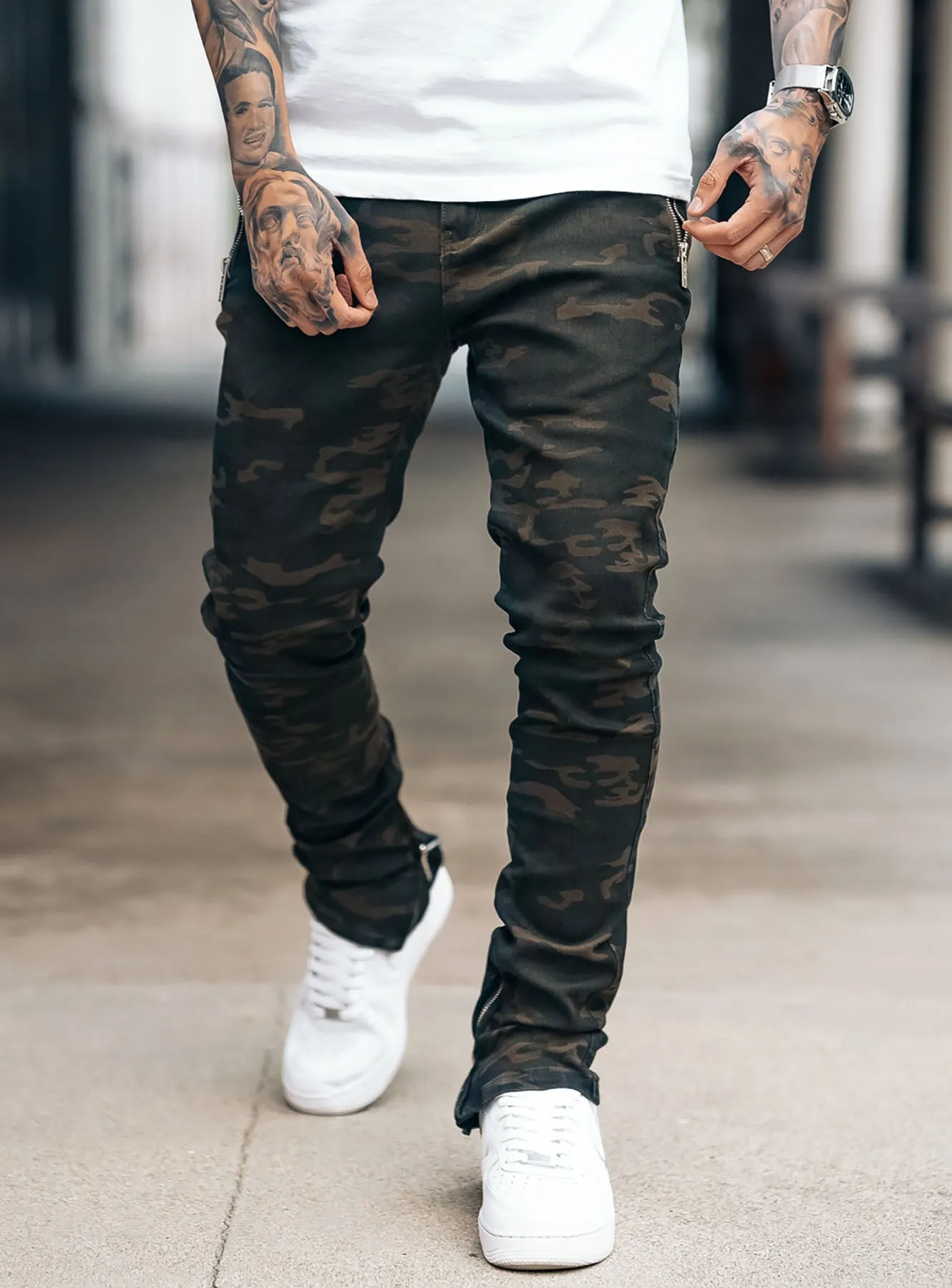 Stacked Track Jeans V1 in Camo