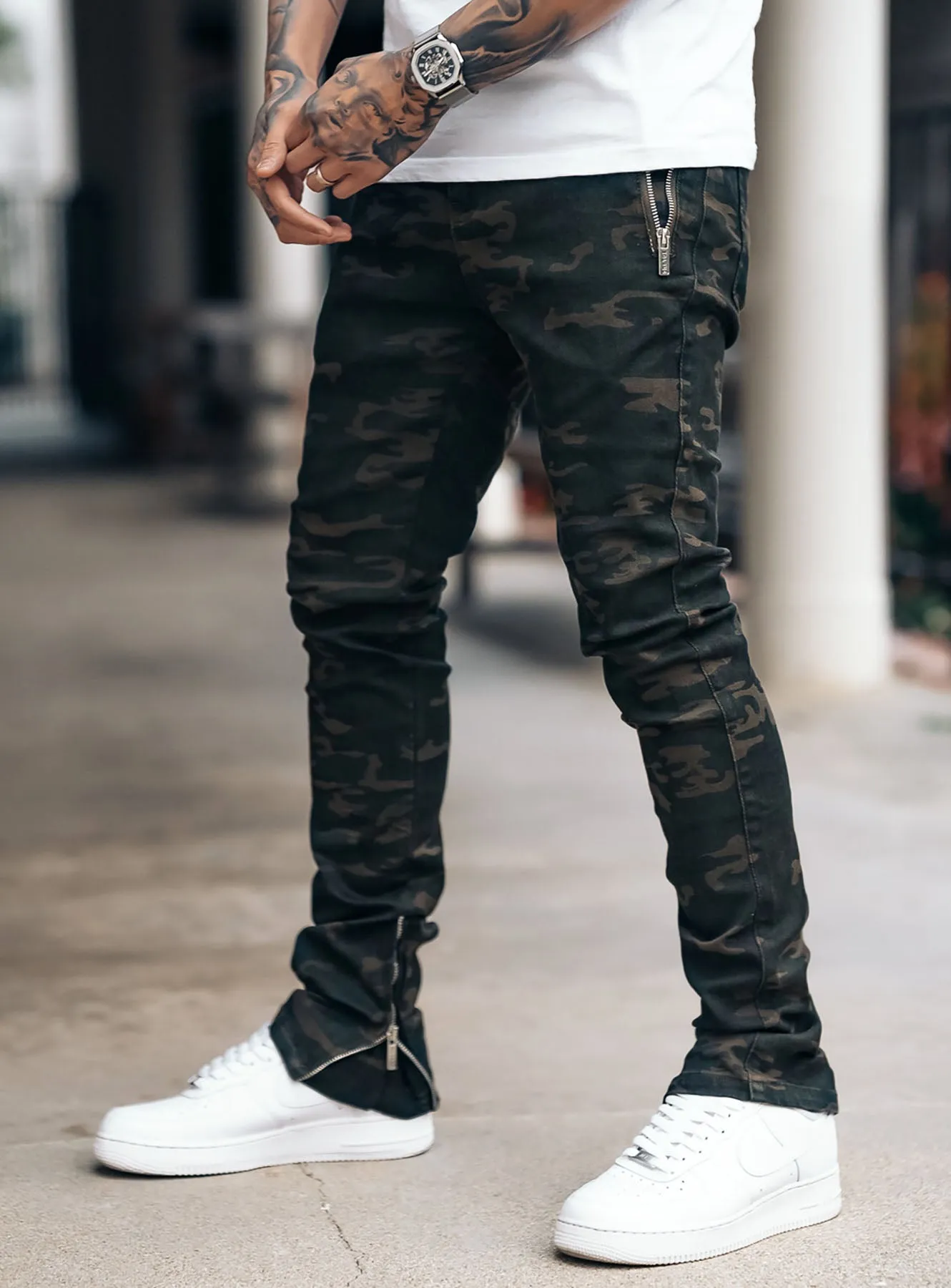 Stacked Track Jeans V1 in Camo