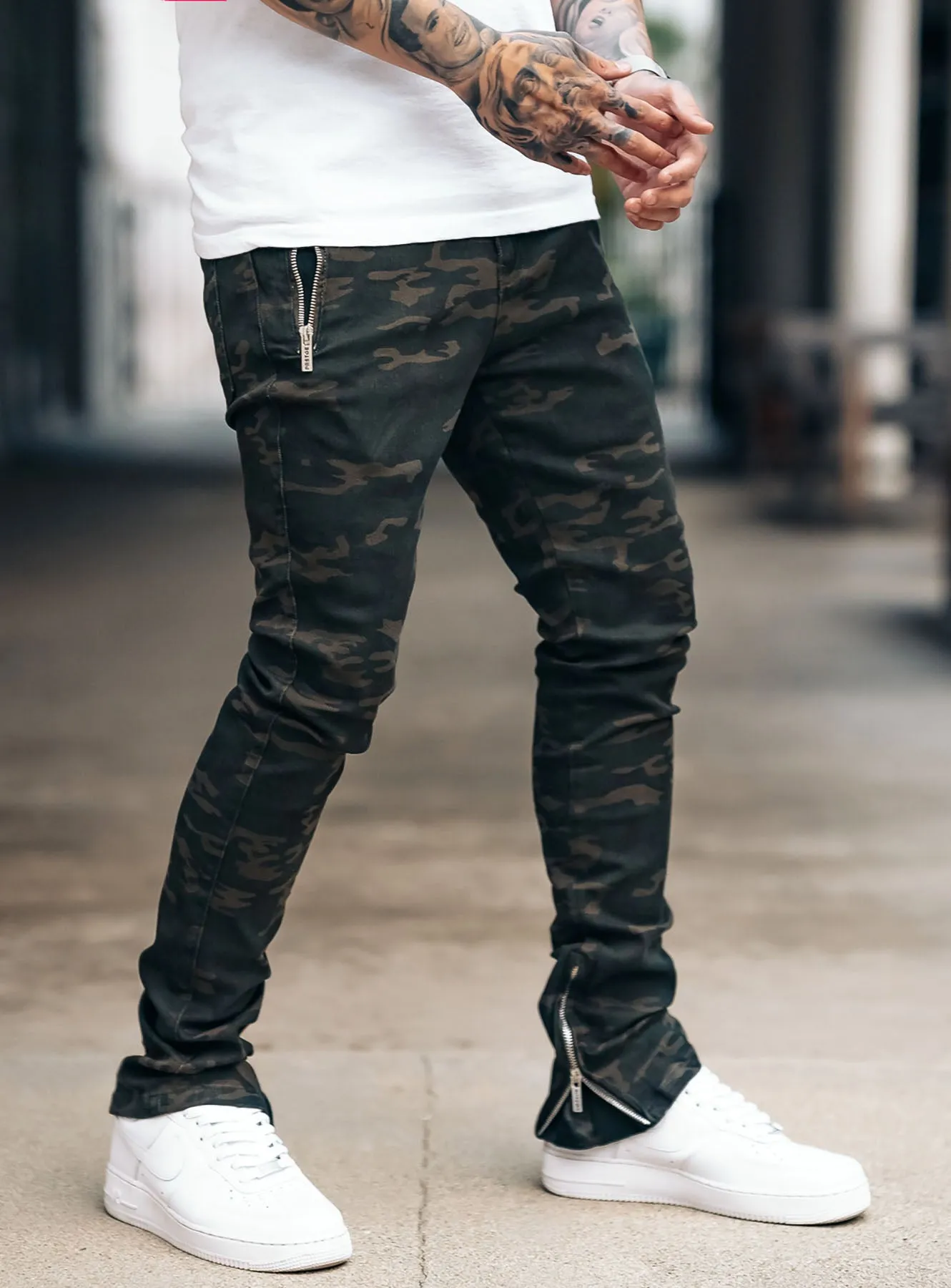 Stacked Track Jeans V1 in Camo